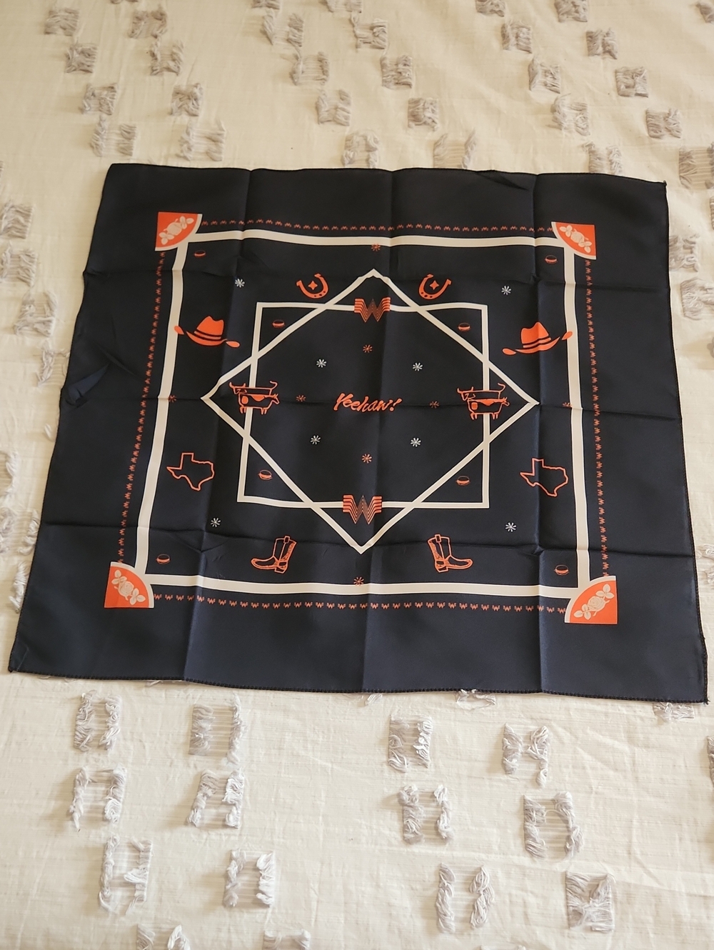 Whataburger Brand, Texas Navy & Orange Western Print Square Scarf